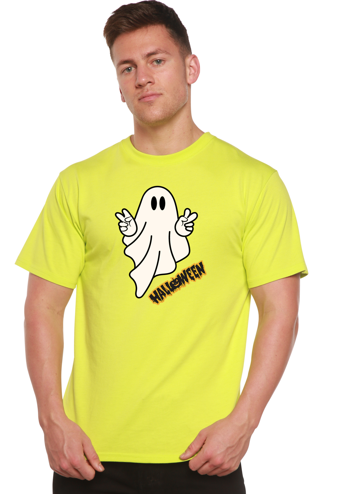 Halloween Ghost Unisex Bamboo Viscose/Organic Cotton Short Sleeve Graphic T-Shirt