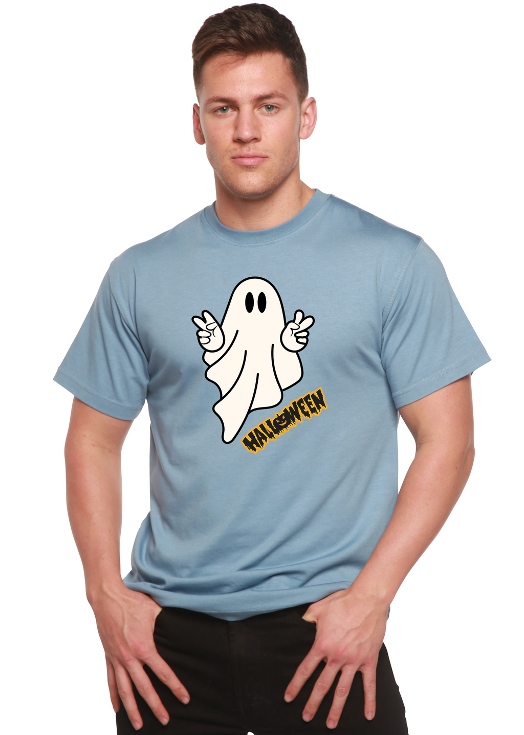 Halloween Ghost Unisex Bamboo Viscose/Organic Cotton Short Sleeve Graphic T-Shirt
