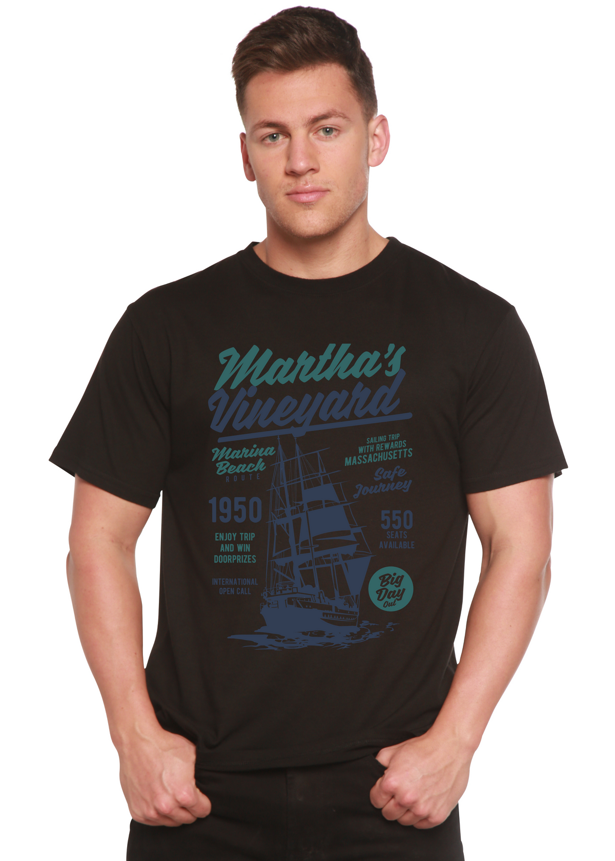 Martha's vineyard Men's Bamboo Viscose/Organic Cotton Short Sleeve Graphic T-Shirt