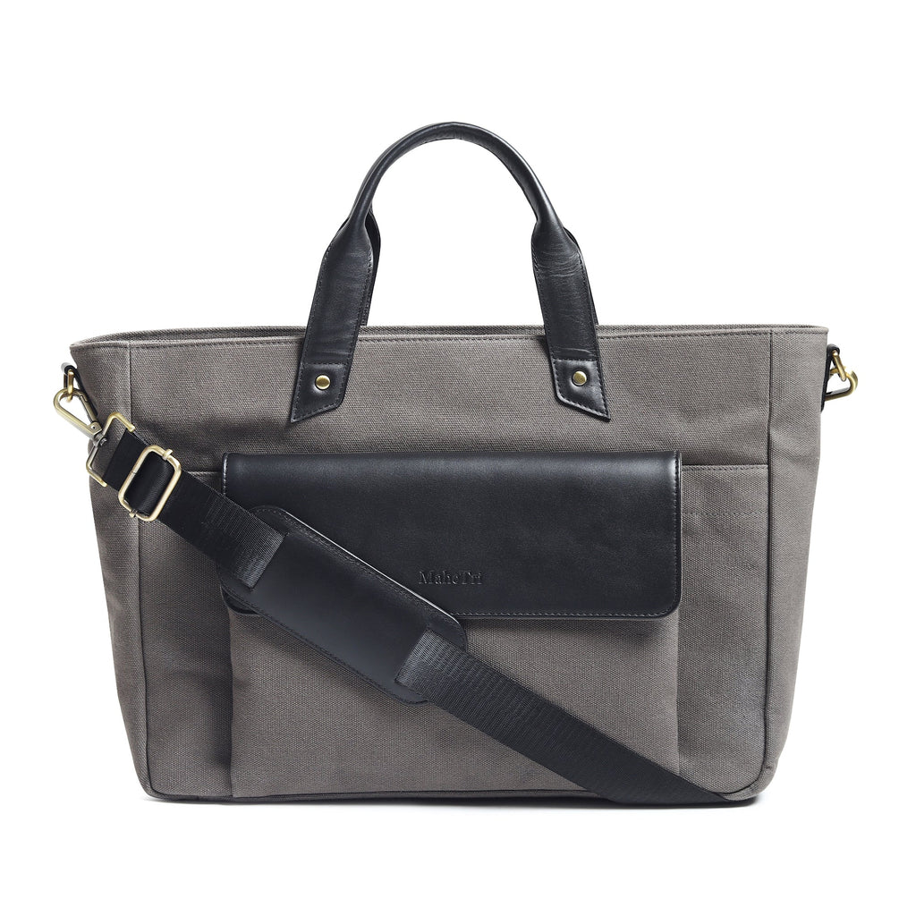 Voyager Canvas Leather Briefcase, Gray