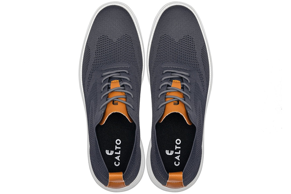 CALTO - X2636 - 2.8 Inches Taller (Iron Grey/Brown) - Lace Up Casual Walker - Lightweight