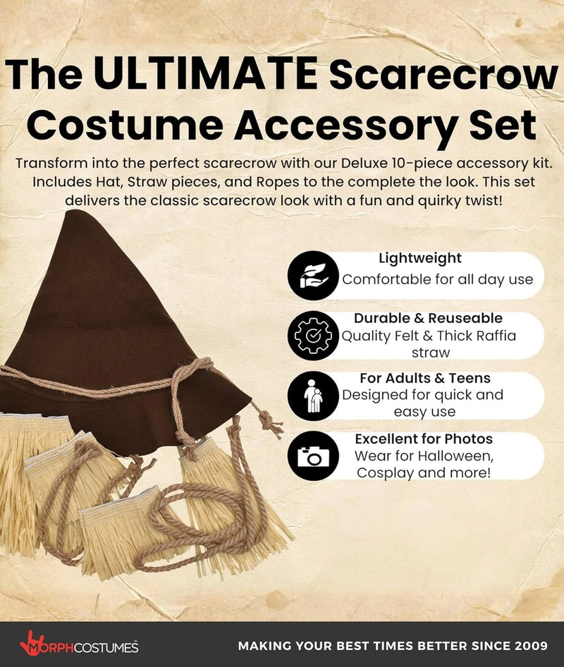 Adult Scarecrow Costume Hat and Straw Kit
