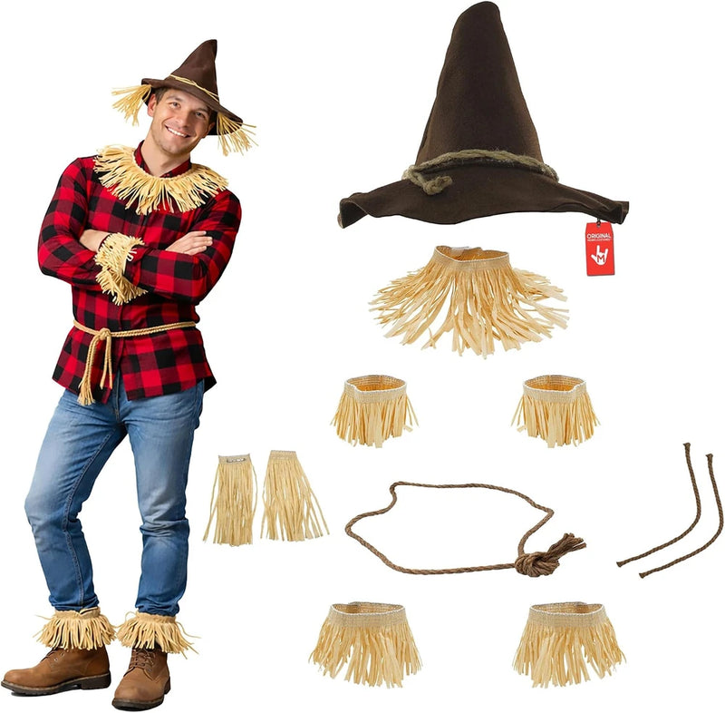 Adult Scarecrow Costume Hat and Straw Kit